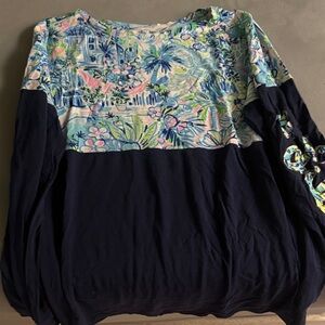 Lilly Pulitzer Navy and Floral Long Sleeve Top
